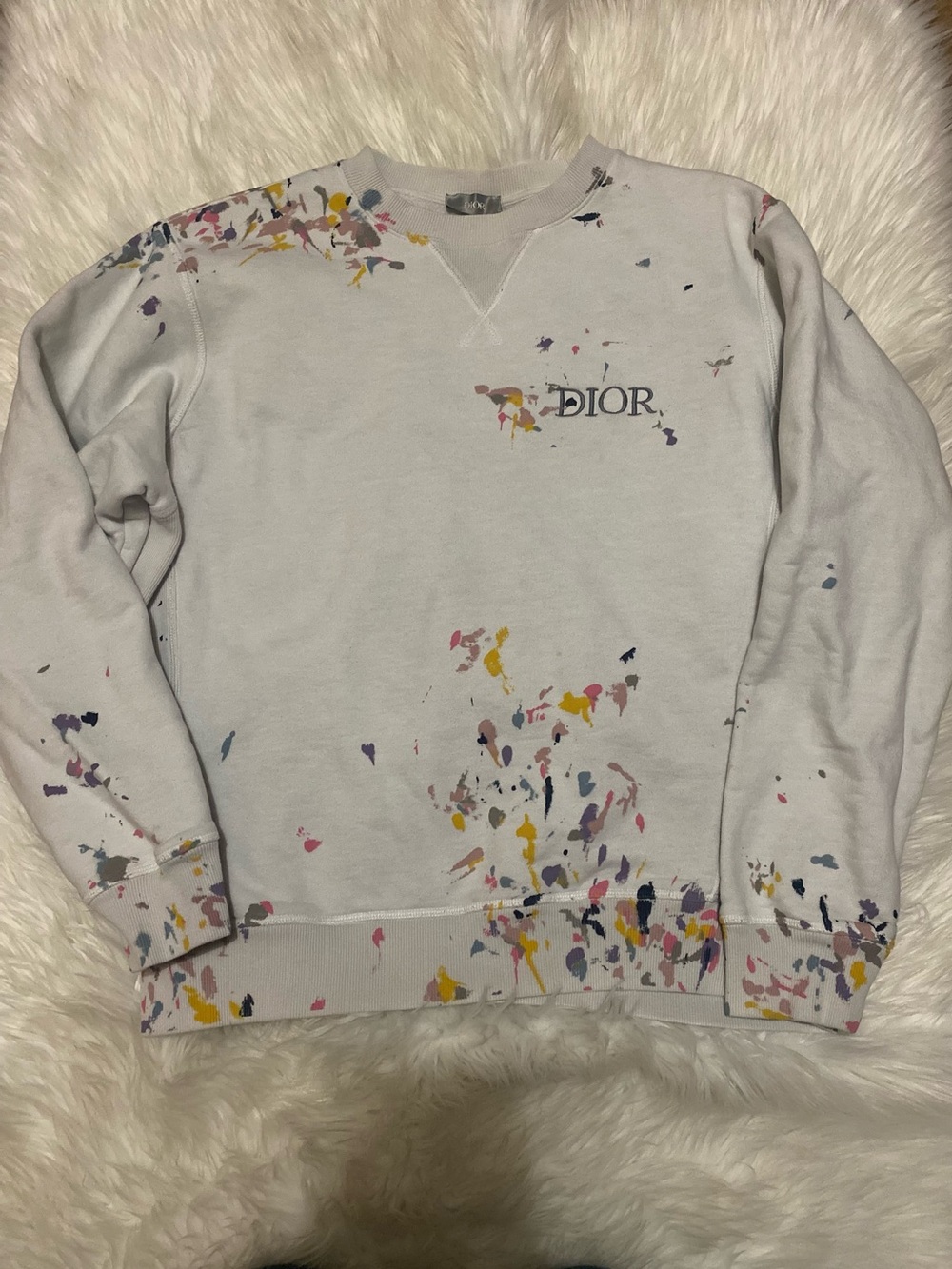 Dior White Paint-Splatter Logo Sweatshirt- Medium - Picture 2 of 12